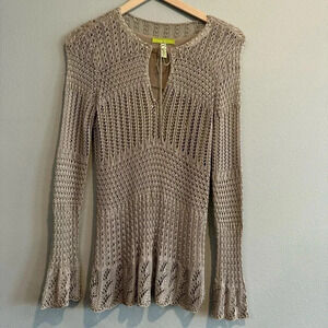 Sigrid Olsen Crochet Knit Blouse Flare Long Sleeve Beach Coastal Boho M